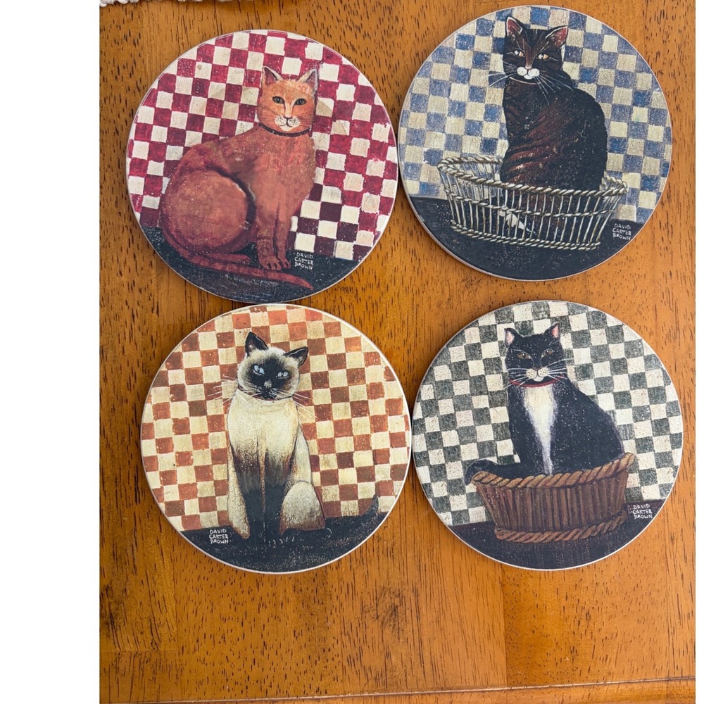 DC‎ Brown David Carter Brown Country Kitties Set Of 4 Coasters